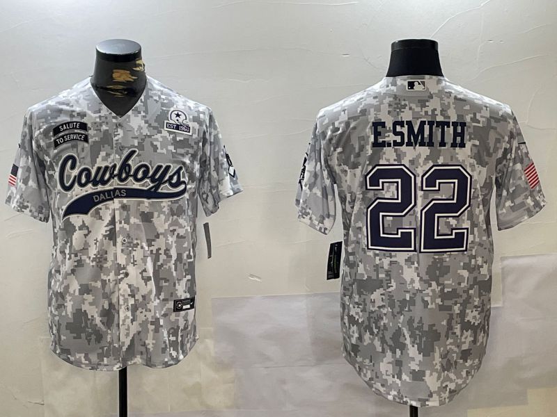 Men Dallas Cowboys #22 E.Smith Nike Arctic Camo 2024 Salute to Service Limited NFL Jersey style 4